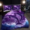 3Pcs Ocean Love Romantic Dolphin Print Duvet Cover Set 1 Duvet Cover + 2 Pillowcases Without Pillow Inserts Home Decor