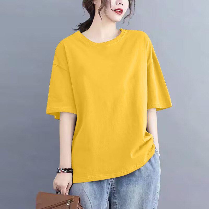 Foreign Trade Export Clearance 100% Pure Cotton Short Sleeve Casual T-shirt Women Loose Fashion Clothes Temperament Half Sleeve Top Summer