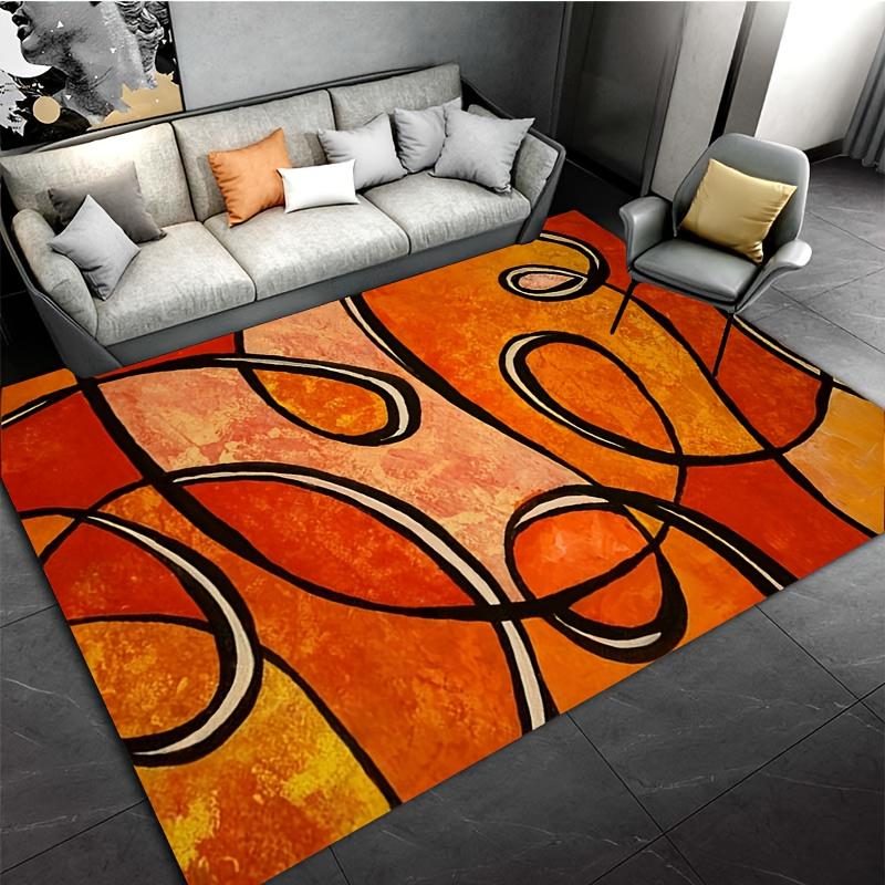 Abstract Oranje Geometrisch Badmat, Zwarte Lijnprint Antislip Vloerkleed, Zacht Tapijt voor Badkamer, Woonkamer, Keuken, Moderne Decoratie