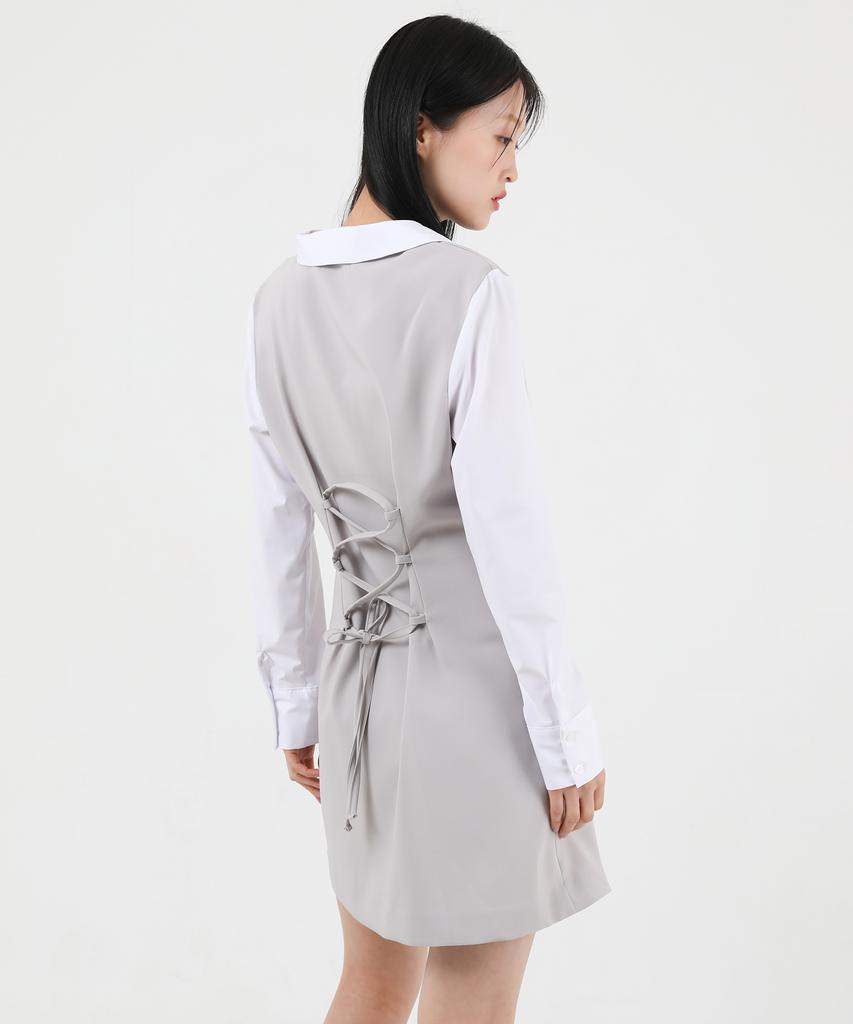Catharsis Contrast Corset Collar Dress Beige One Size