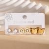 Exquisite Stainless Steel Cubic Zirconia 3 Pairs Stud Earrings Set Roman Numeral Evil Eye & Crystal Butterfly Designs Jewelry