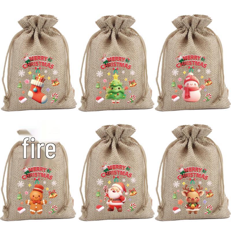 Christmas Hessian Gift Bags with Drawstring for Small Gifts, Candy & Apples