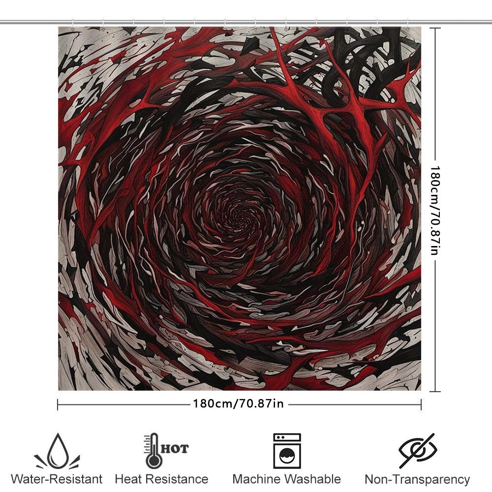 Abstract Red Black Bathroom Shower Curtain Modern Decorative Polyester Fabric With Eyelet For Hanging Bath Towels In Bathtub Are