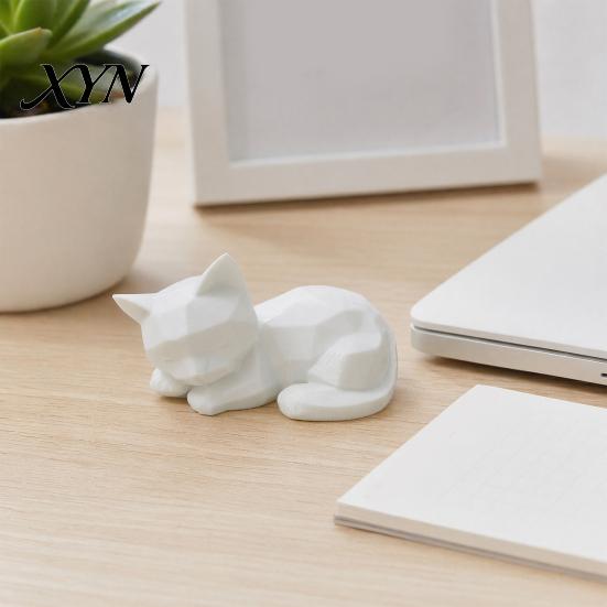 Mini Desktop Ornaments 3D Printed Sleeping Cat Figurines, Geometric Statue, Minimalist Cute Compact Office Decor Art Crafts Decoration for Home Shelf