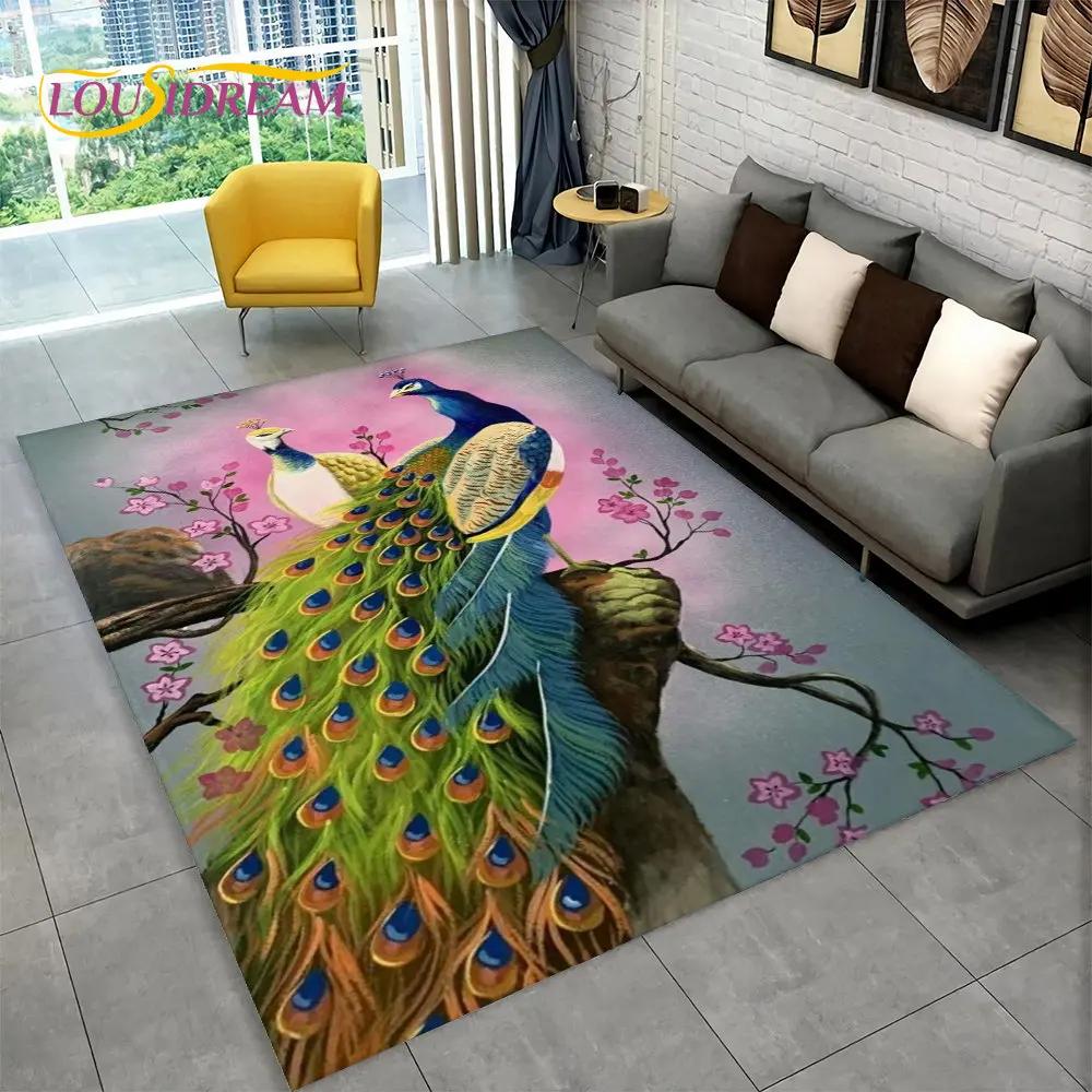 3D-Teppich mit exquisitem Pfauentier-Motiv, Teppich für Zuhause, Wohnzimmer, Schlafzimmer, Sofa, Fußmatte, Küchendekoration, rutschfeste Fußmatten