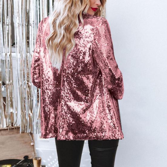 Veste Sequin Femme Blazer Ouvert Brillant Veste Cardigan Manteau Manches Longues Scintillant pour Soirée avec Poches