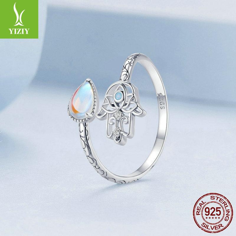Patroon Fatima Gelukkige Hand Open Ring, Chao Opaal S925 Sterling Zilveren Ring