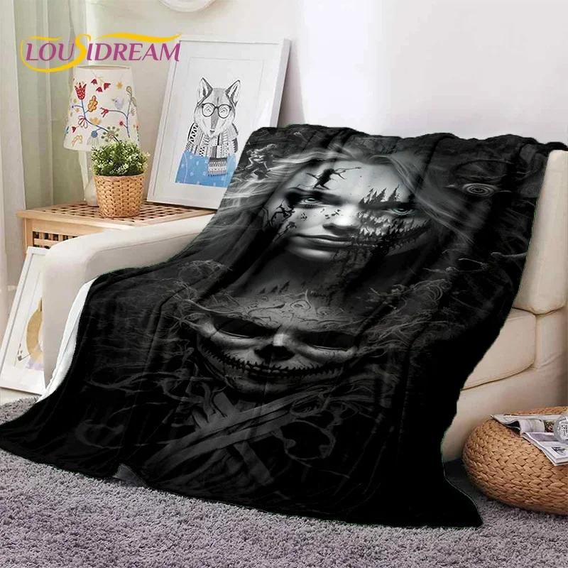 Totenkopf Totes Mädchen 3D Gothic Horror Weiblich Rose Weiche Flanelldecke für Betten Schlafzimmer Sofa Picknick, Überwurfdecke zum Zudecken Freizeit