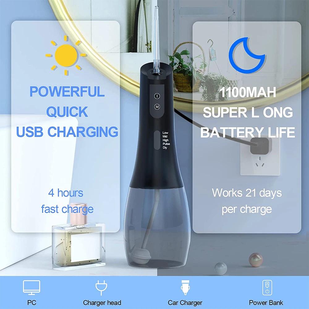 Oral Irrigator Portable Water Flosser Rechargeable 5 Modes IPX7 400ML Dental Water Jet for Cleaning Teeth