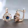 Weiße Zirkon Blaue Kristall Blume Creolen für Damen Vintage Goldfarbe Ohrstecker Hochzeitsschmuck Verlobungsgeschenke