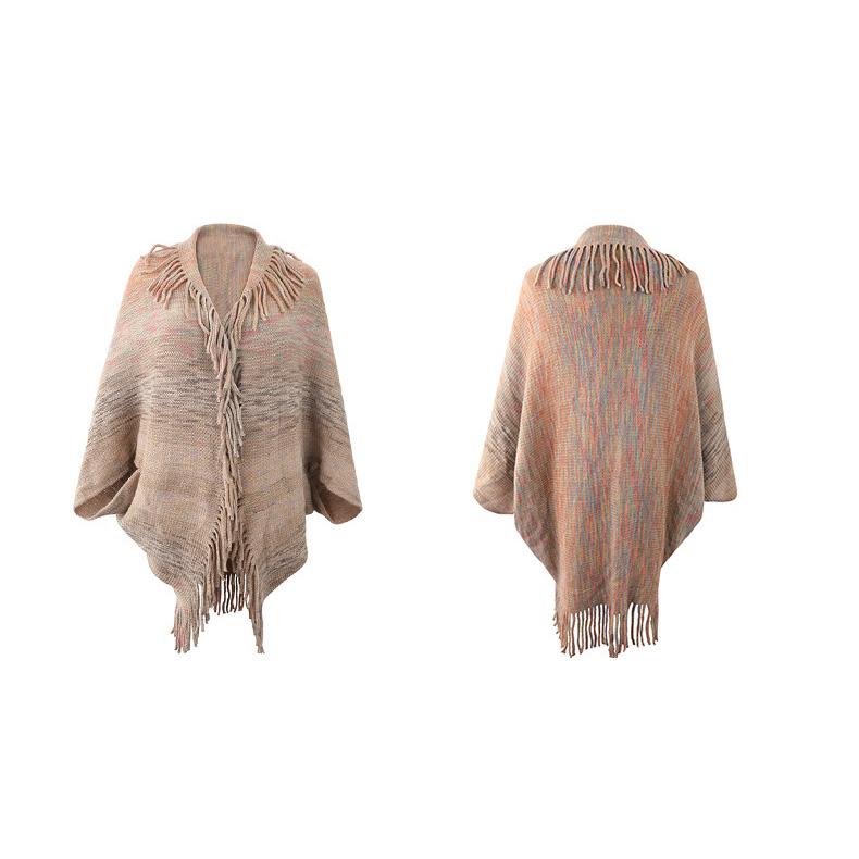 Autumn and Winter Women Stripe Loose Bat Sleeve Cross Border Cloak Cardigan Knitwear V-Neck Sweater
