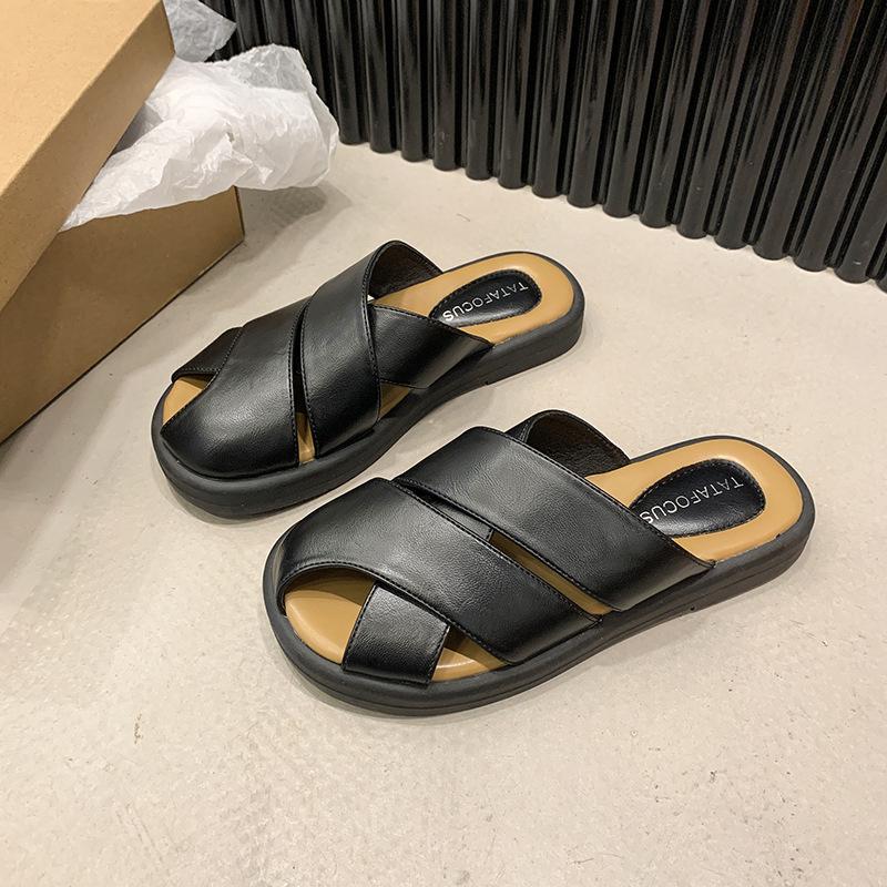 Fashion Summer Women's Half Slippers Closed Toe Woven Hollow Out Mules Shoes Retro Outdoor Roman Style Ladies Sandals Sandalias De Mujer
