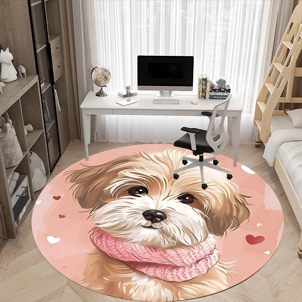 1PC Puppy Scarf Office Round Area Rug, Indoor Mat Suitable ForOffice, Under Office Chairs Bedroom Living Room Home Decor, Room Deco, F156