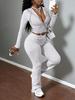 Fashion 2025 Ribbed Knit Slim-Fit Two-Piece Set with Long Sleeve Hoodie