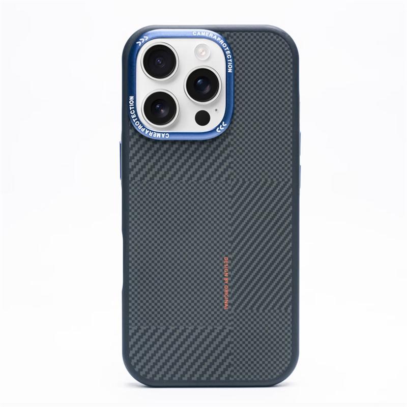 Luxury Carbon Fiber Texture Phone Case for IPhone 17 16 15 14 Pro Max Magnetic Wireless Charge Alloy Camera Lens Protect Cover