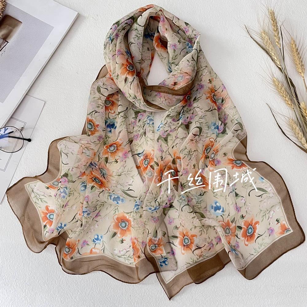 Foulard en Soie Fine Quatre Saisons Foulard en Soie pour Femme Long Polyvalent Châle Foulard Tête Serviette de Plage