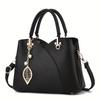 Borsa a mano classica tinta unita, elegante borsa a tracolla testurizzata con decorazione a ciondolo a forma di foglia