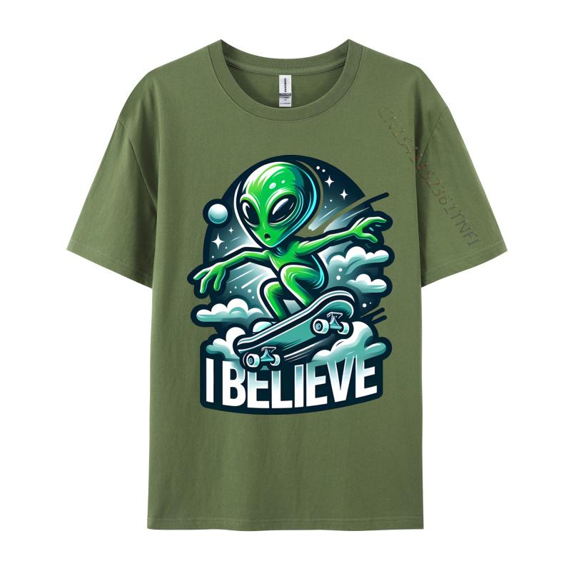 I Believe Skater Alien T Shirts Company Tops Shirts Pure Cotton Tees Anime Printed Tshirts Funny Shirts