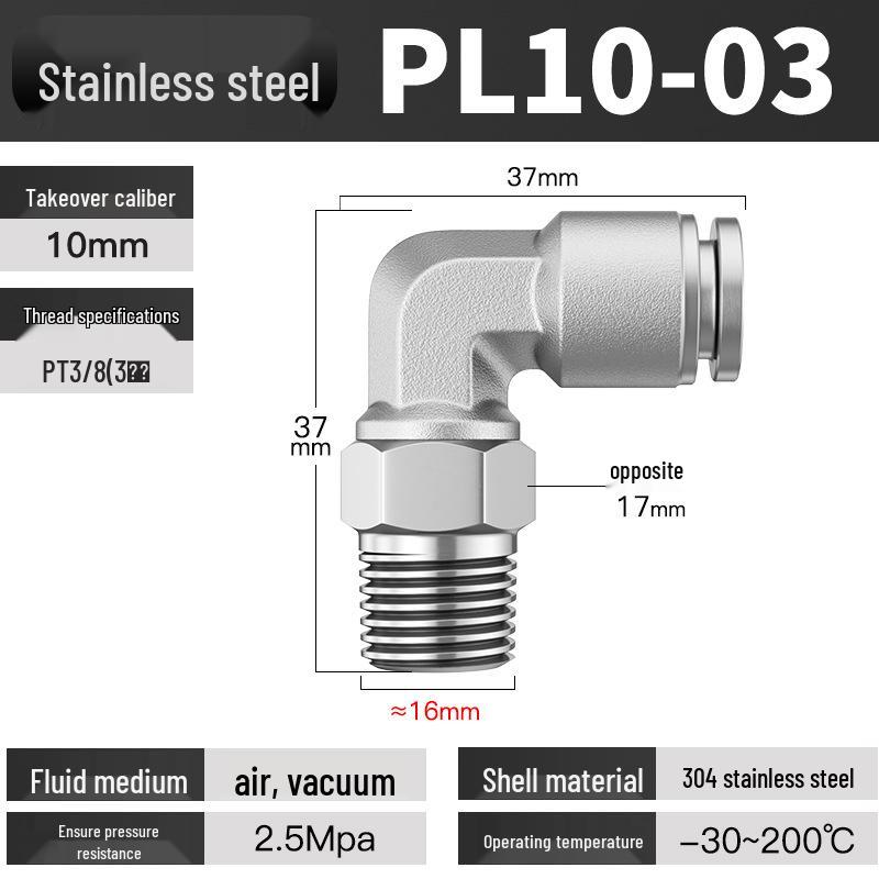 Edelstahl Pneumatischer Luftschlauch Schnellkupplung Winkelstück PC4-01/PL6/8/10/12 Verbinder