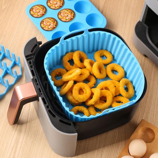 Silicone Air Fryer Liner Food Grade Non-Stick Mat for 4-7QT Baskets Heat Resistant Reusable Square Baking Mat Dishwasher Safe Kitchen Accessory