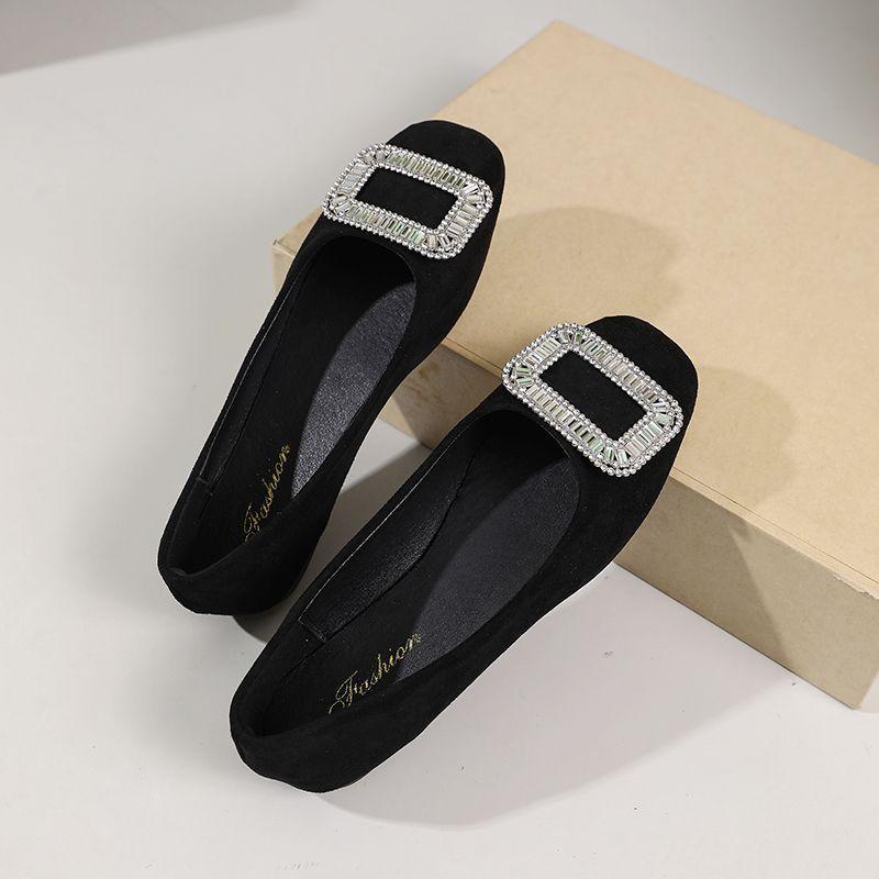 Fashion Ladies Footwear Low Heel Elegant Rhinestone Women's Flat Shoes Slip-on Black Stylish Comfortable 2025 Trend Promotion Dress 39