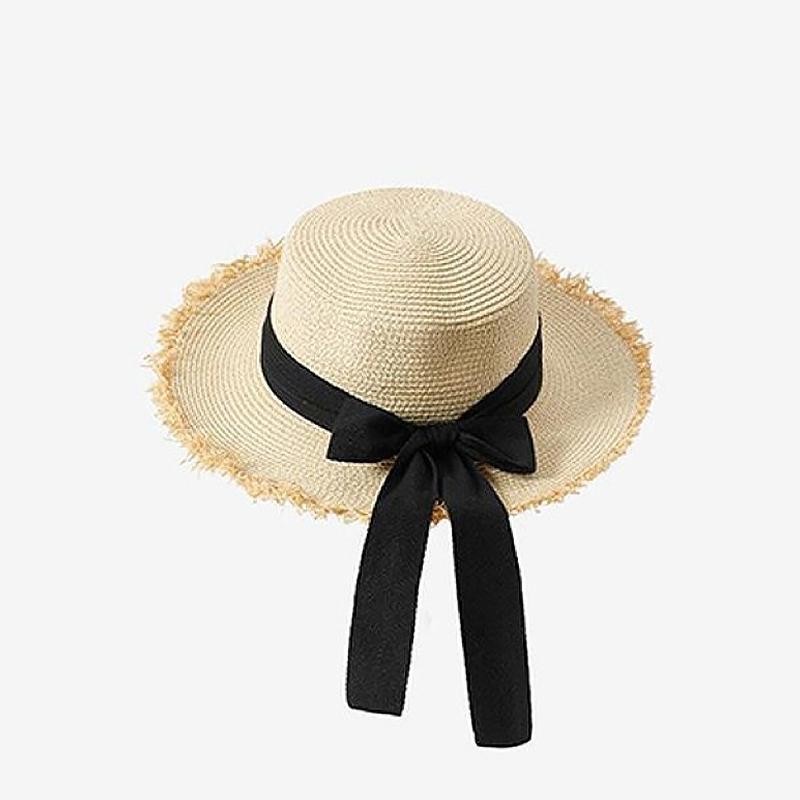 Fashion French Style Flat Top Straw Hat Travel Vocation Women Beach Sun Hat