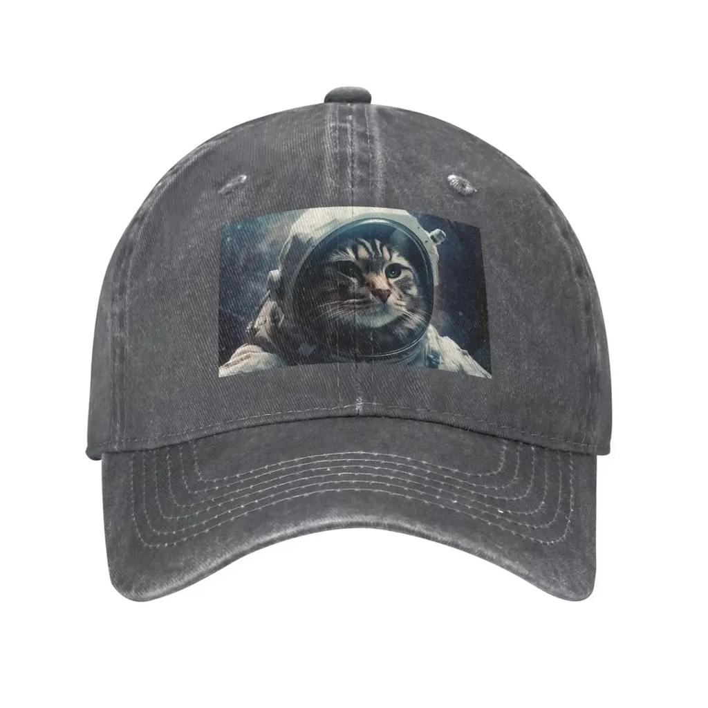 Astronaut Cat In Space Baseball Cap for Unisex WoUnisex Washed Cotton Dad Hat Adjustable Trucker Hats