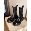 Version cuir de vache~ Nouvelles bottines Chelsea courtes à semelle plateforme pour femmes, bout rond, bande élastique, talon épais, tige moyenne, bottes Martin