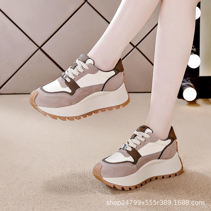 Spring New Casual Shoes Women's Lace-up Thick-soled Flat-soled Sports Shoes Non-slip Muffin Single Shoes
