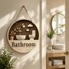 Easy To Install Wooden Bathroom Sign Plate 2D Flat Ornament Circle Decorative Plaque Hanging Retro Wall Art Sign Dormitory