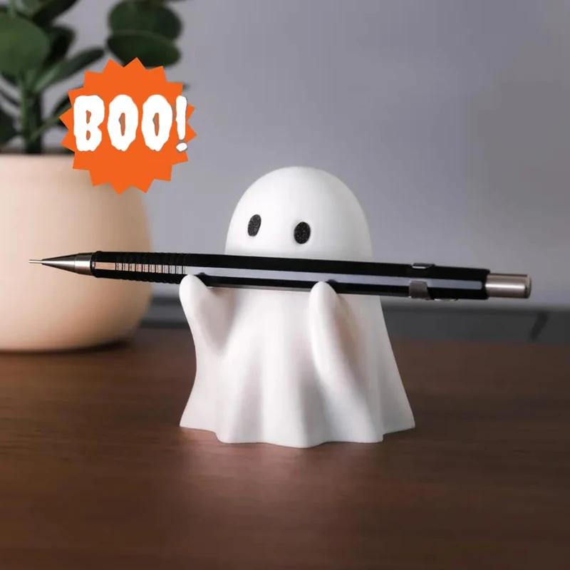 Držák na tužky Duch - Roztomilý pryskyřičný stolní organizér do kanceláře a domů, Halloweenská dekorace Kreativní dárek, Zábavný stojan na psací potřeby (1 PC)