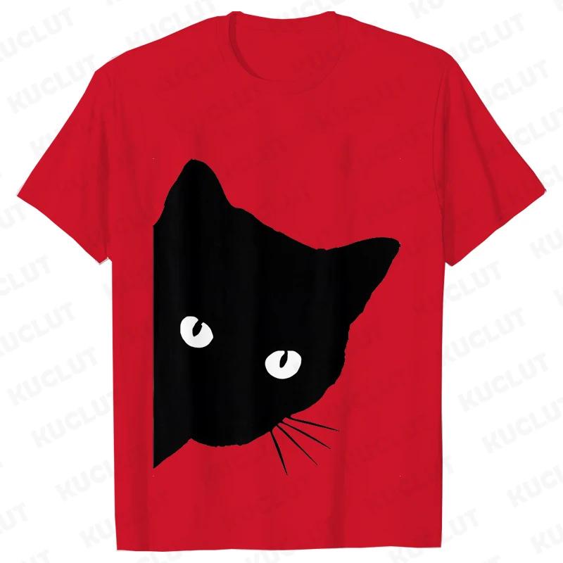 Funny Black Cat Unisex Tshirt Summer Harajuku Fashion Male Breathable Aesthetic Oversized Clothing Ulzzang Tees Graphic Y2k Tops