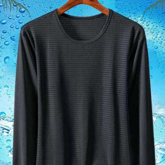 Men Long Sleeve Tee Breathable Mesh Cooling Shirt Loose Fit Summer Sun Protection T-shirt for Sports Holiday Street