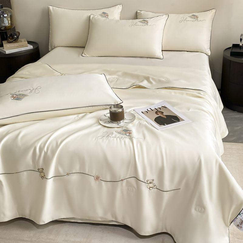Washed Ice Blanket Four- Airable Cover Machine Washable Tencel Silk Double Bed Quilt Three-Piece Set Summer