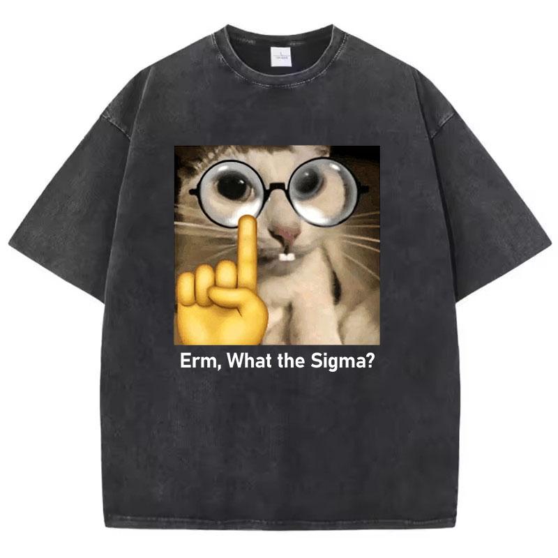 Funny Meme Cat T Shirt Vintage Washed Cotton T-Shirt  Graphic Tee Casual Streetwear Spring Summer Fall Top Tee
