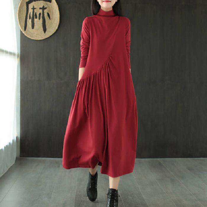 Women's Dress Spring Literary Retro Loose Half-high Collar Mid-length Women's Skirt Skirt
