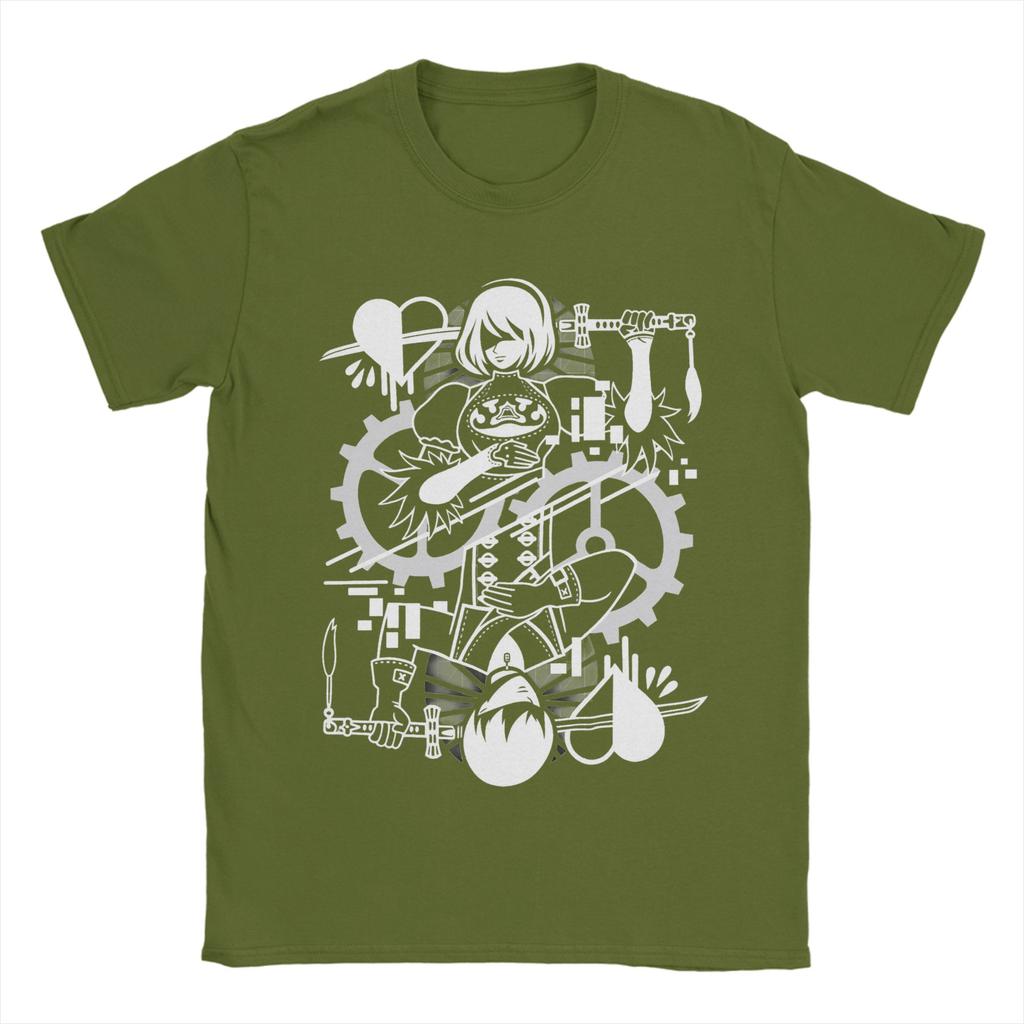 YoRHa 2B Anime Game Fans Art T Shirt Unisexs  Pure Cotton Novelty TShirts Crewneck  Tees Short Sleeve Tops Plus Size