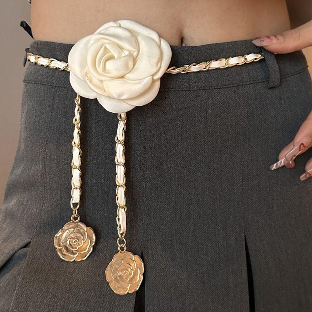 1PC Camellia Waist Chain Accessories For Women's Fashion Flower Chain Waist Belt Decoration Dress Chain