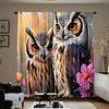 2pcs Owl Print Curtains Oil Painting Style Natural Pattern Artistic Polyester Window Drapes for Bedroom Living Room