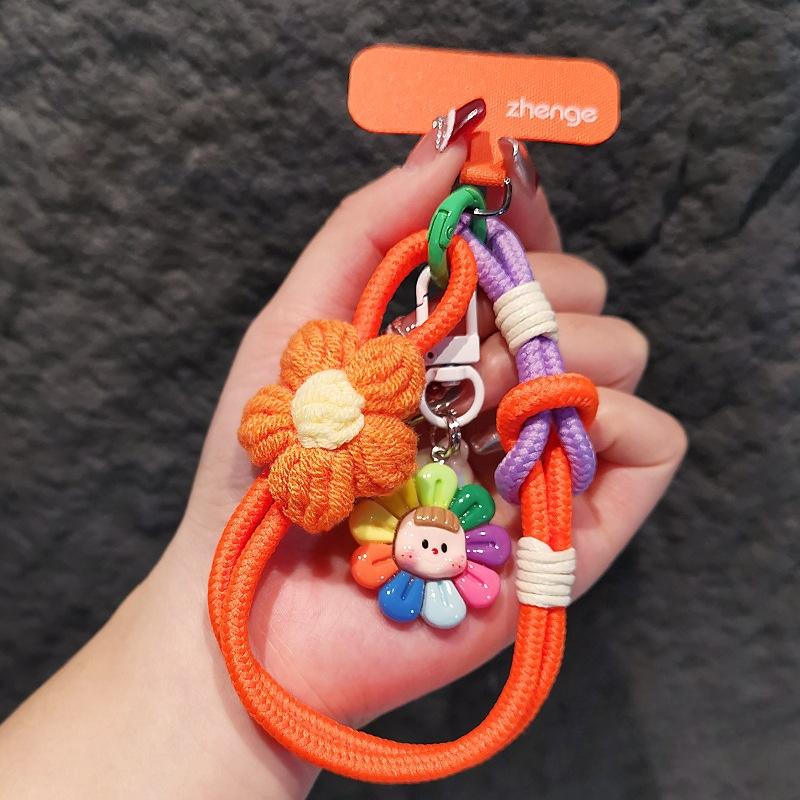 Handy-Lanyard, Garnblume, Gewebte Handschlaufe, Ins, Cartoon Niedlich, Niedlicher Baby-Anhänger, Daumenschlaufe, Damenstil