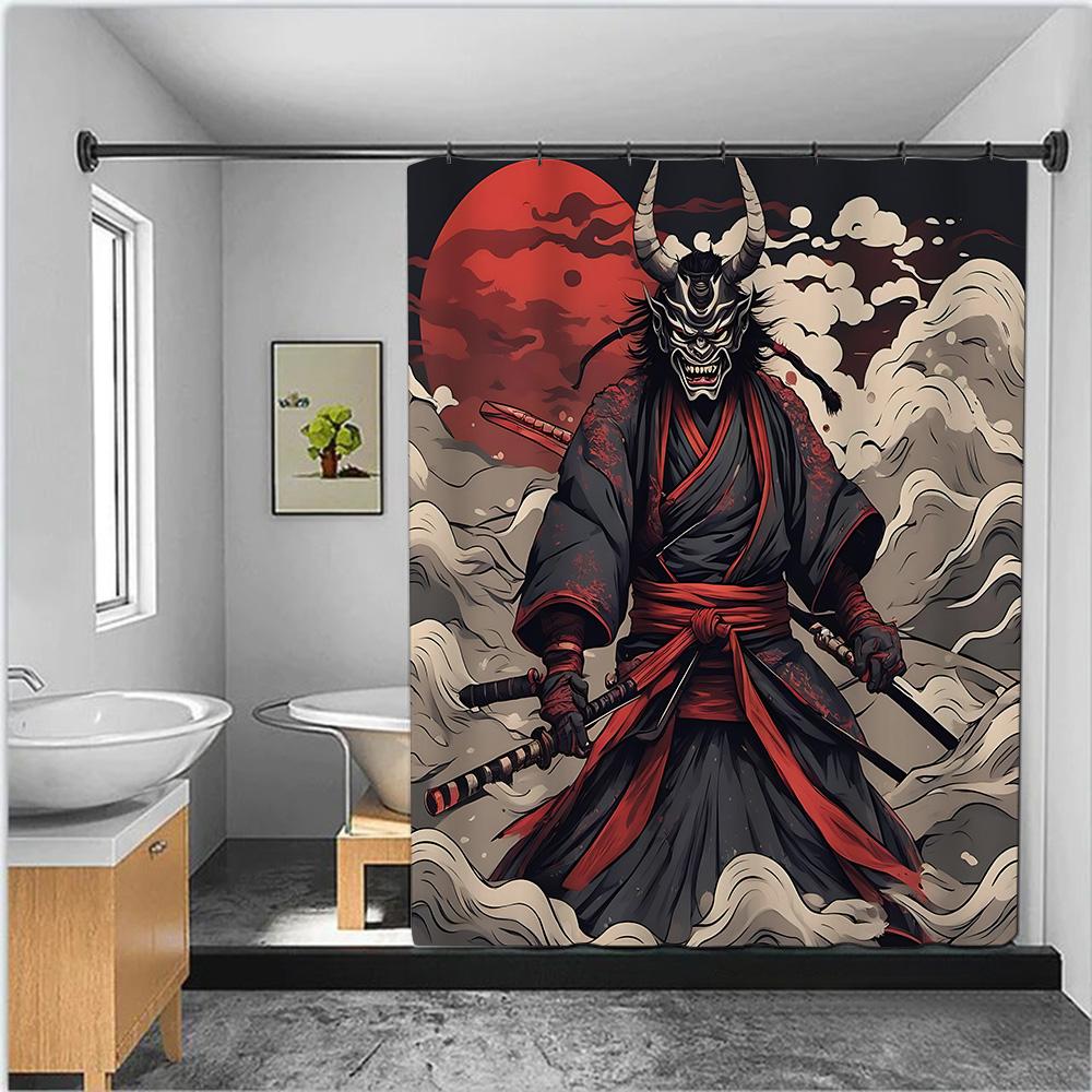 Japanese Samurai Devil Shower Curtain Waterproof Polyester Fabric Paint Bath Curtains Home Bathroom Decor Curtain With Hook