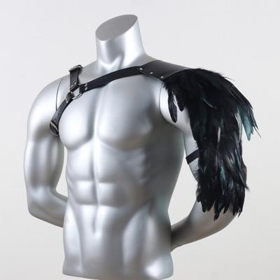 Medieval Feather Shawl Punk Gothic Faux Leathers Costume Armour Halloween Cosplay Adjustable Shoulder Armour Performance Masque Double Shoulder