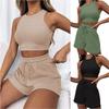 2026 New Summer Sleeveless Waffle Knit 2-Piece Set Women's Solid Color Vest Casual Short Outfit Breathable Comfortable Lounge Wear