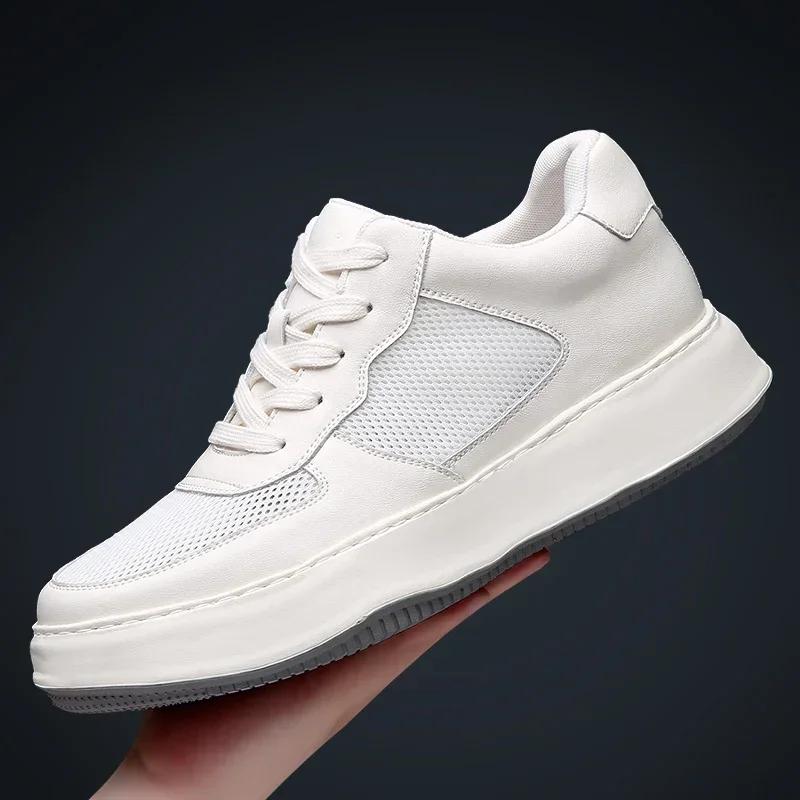 Chaussures Rehaussantes en Cuir Véritable Style Britannique Homme Semelle Intérieure Talons 6-8cm Chaussures Décontractées d'Extérieur pour la Marche 2024 Nouvelles Baskets Antidérapantes