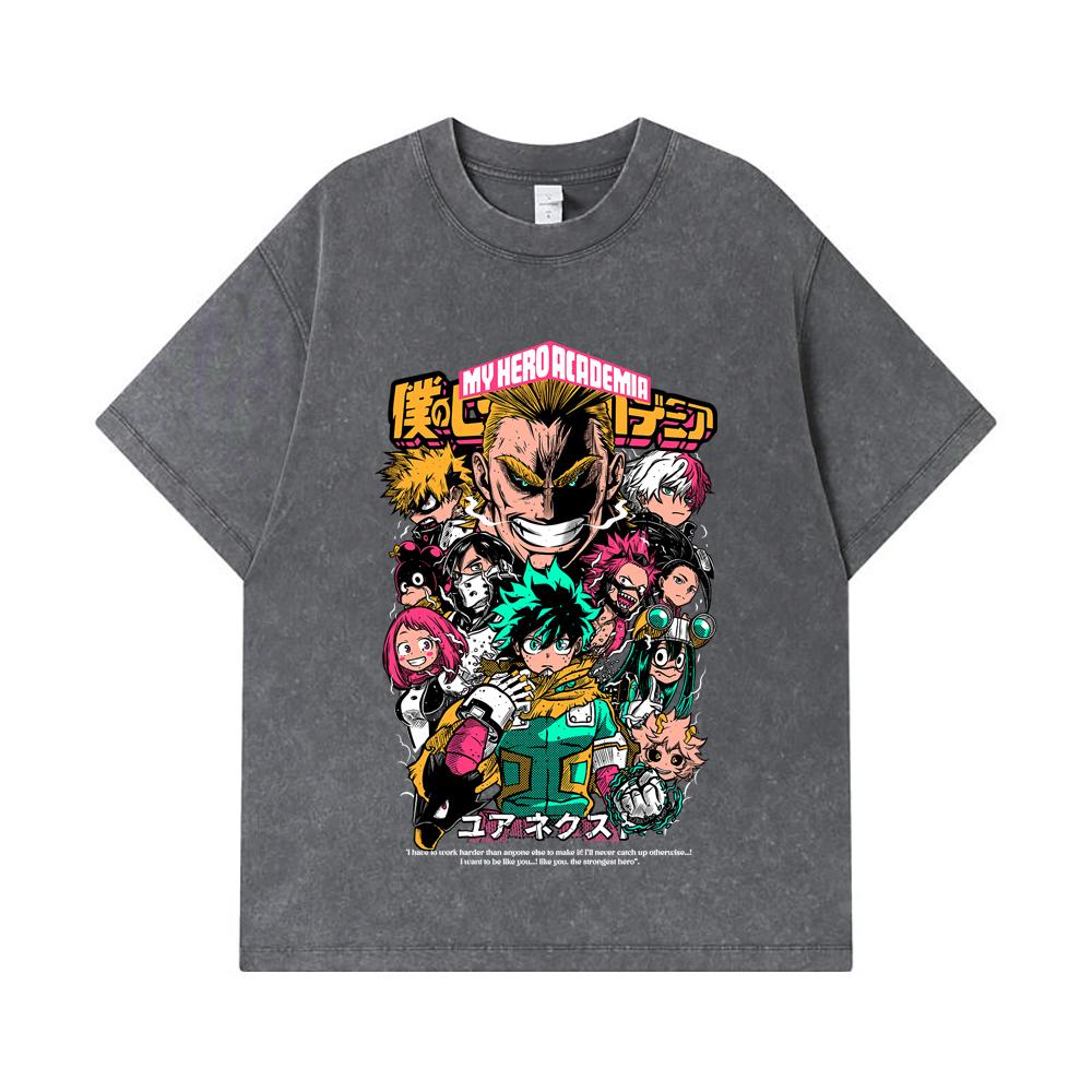 275 GSM Gewassen T-shirts 100% Katoen My Hero Academia V6 Print Unisex Zwaar Katoen T-shirt