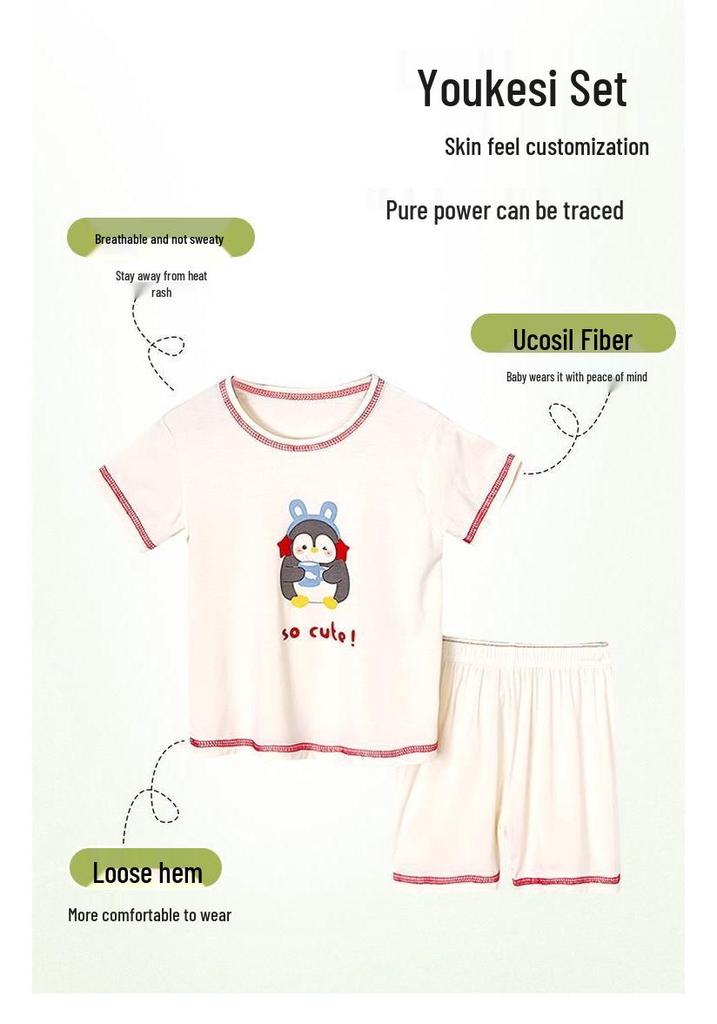 Summer Kids' Cartoon Pajamas - Cute Eukeliss Short Sleeve Shorts Set for Boys and Girls, Breathable & Cool Sleepwear