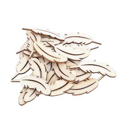 25Pcs Wood Slices Cute Feather Shaped Unfinished Chips Wooden Crafts for Decoration