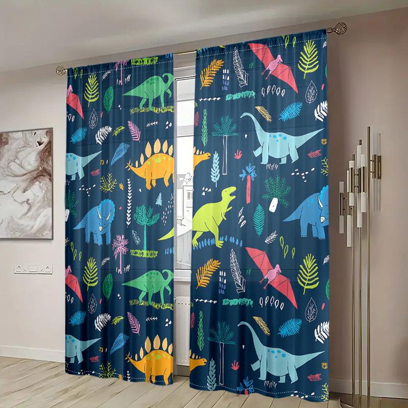 Lot de 2 rideaux à motifs de dinosaures Jurassic Park - 30 % occultants - adaptés au salon, à la chambre et à la décoration de la maison