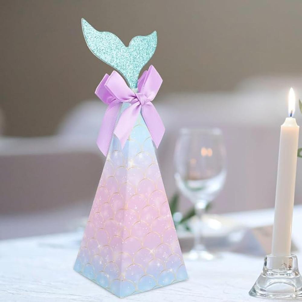 10 Stück Geschenktüten mit Dankeschön-Aufklebern Meerjungfrau Party Boxen Gastgeschenke Meerjungfrau für Kinder Geburtstag Babyparty Unter dem Meer Meerjungfrau Party Dekorationen