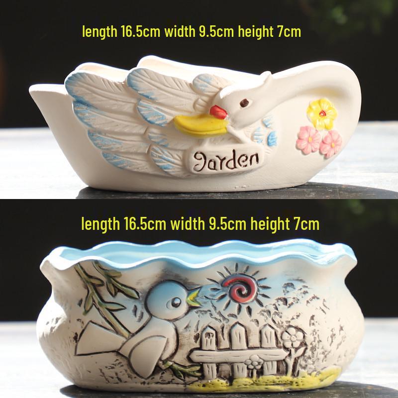 Cartoon Coarse Pottery Large Ceramic Succulent Planter with Picture Book Style
